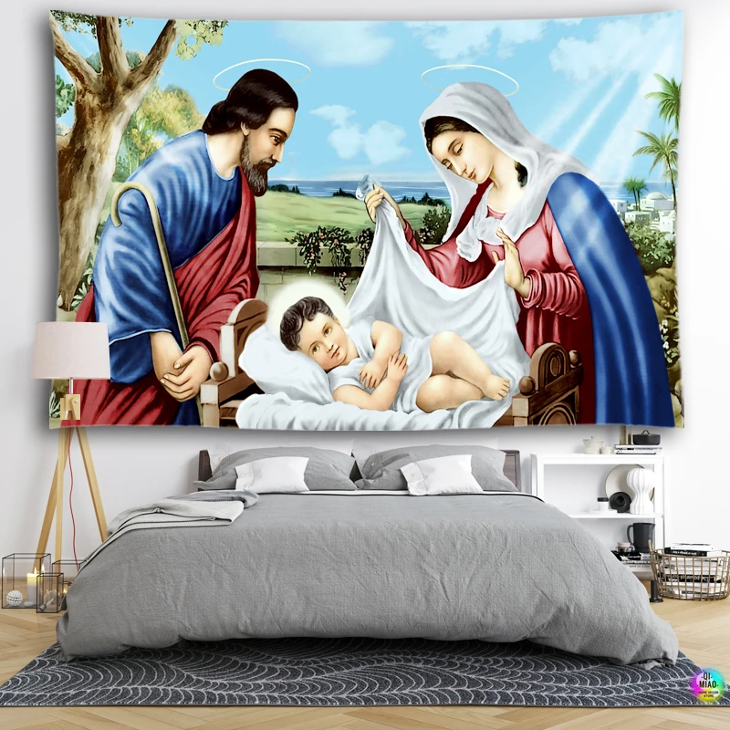 Holy Family Tapestries Christmas Wall Decor Bless Kids Christian Believers Wise Men Wall Hanging Easter Christ Home Decoration tapestry decor