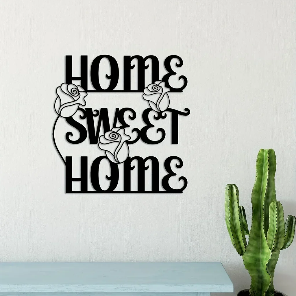 

metal iron Metal Sweet Home Decor Wall Mount Word Wall Sculptures Decor Inspirational Script Wall Saying Plaque Decorative Seam