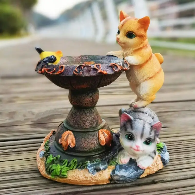 

Cat Statue With LED Lights Resin Garden Solar Kitten Statue Decorative Sturdy Outdoor Ornament With Two Cats For Patio Yard Lawn