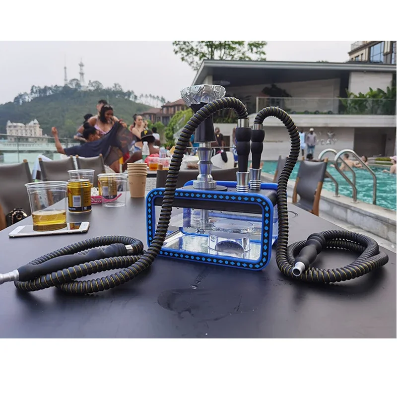 Hookah full set Hot Selling Acrylic Tank Hookah Kit Double Tube Pipe Household With LED Light For Two Smoking Set