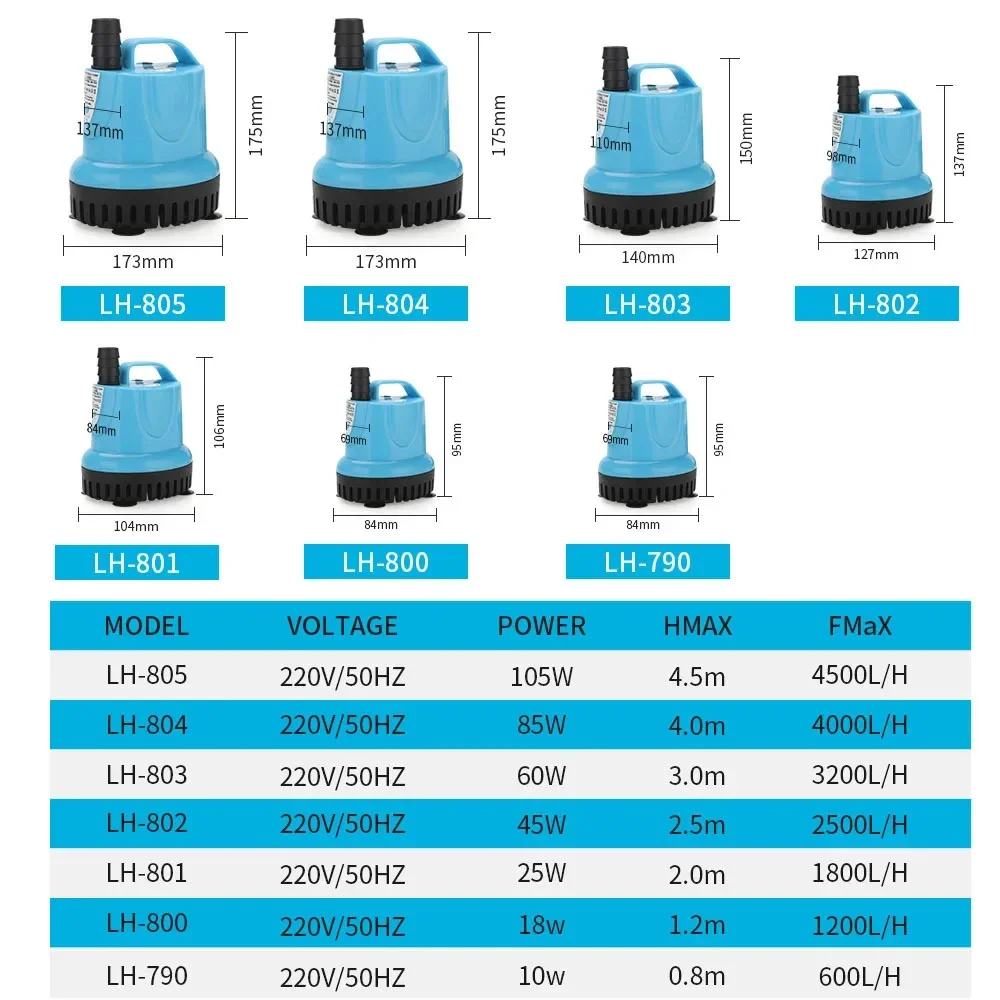 Water pump 10/18/25/45/60/85/105W Submersible Aquarium Circulating pump Filter bottom suction pump Fish tank Water
