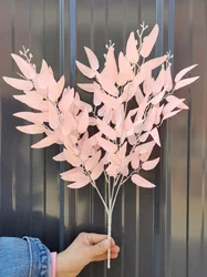 Elegant Artificial Silk White Flower Bouquet with Willow Leaf and Greenery (Champagne pink)