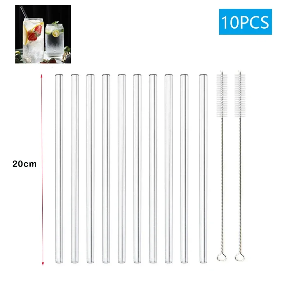 Reusable Glass Straw Set - High-Quality Eco-Friendly Drinking Straws with Cleaning Brush