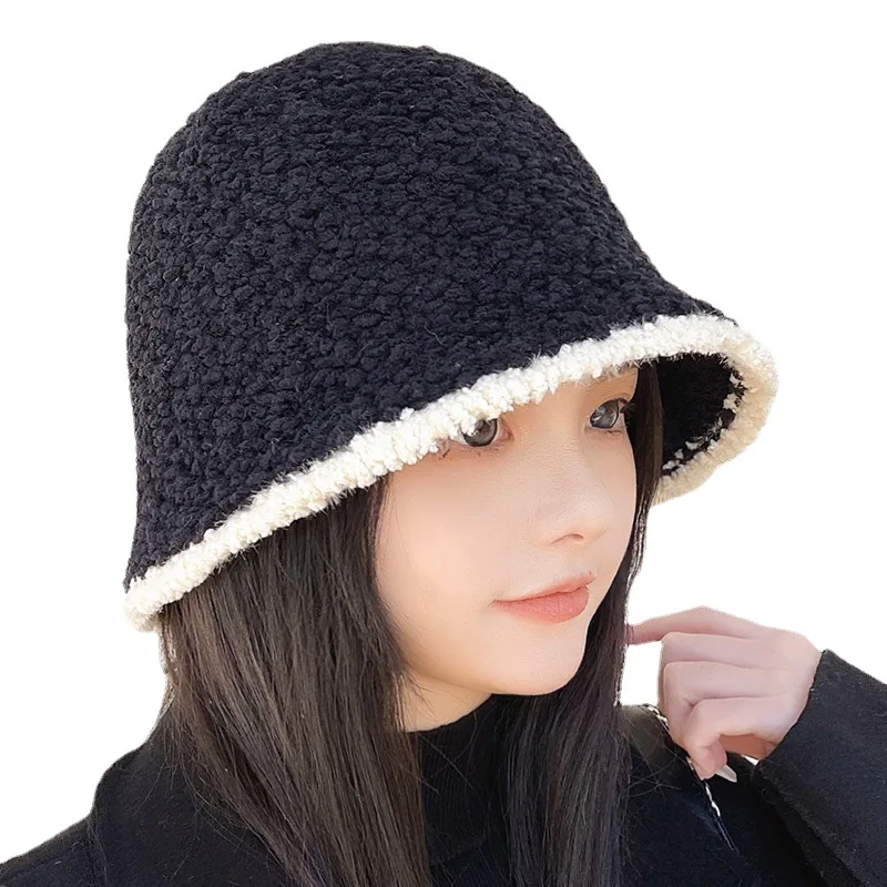 

Soft Winter Plush Warm Bucket Hat For Women Girl Solid Color Fordable Wide Brim Thick Warm Cap Outdoor Windproof Tour Basin Hats