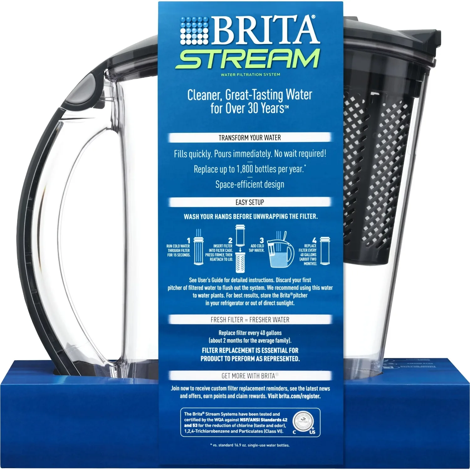 Brita Large Stream Filter as You Pour Plastic 10-Cup Gray Water Filter Pitcher