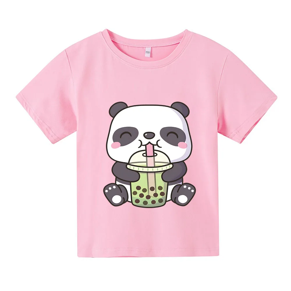 

Bubble Boba Milk Tea Panda Kiids Clothes Cartoon Painting T-shirt Original Short Sleeve Popular Character Korean Clothing Y2k