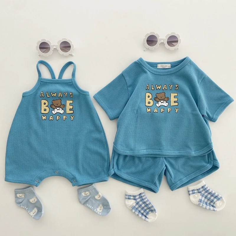 baby clothing set essentials Infant clothes 0-6 years old summer boys striped T-shirt girls baby waffle cotton round neck short sleeve shorts two-piece set baby outfit matching set