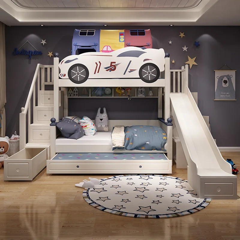 Children's furniture full solid wood upper and lower wooden bed