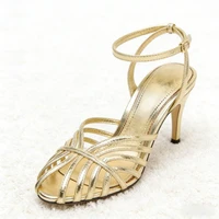 Sexy Gold Hollow Narrow Band High Heel Sandal Women Fashion Ankle Strap Buckle Thin Heel Designer Shoe Elegant Dinner Dress Shoe - Image 2