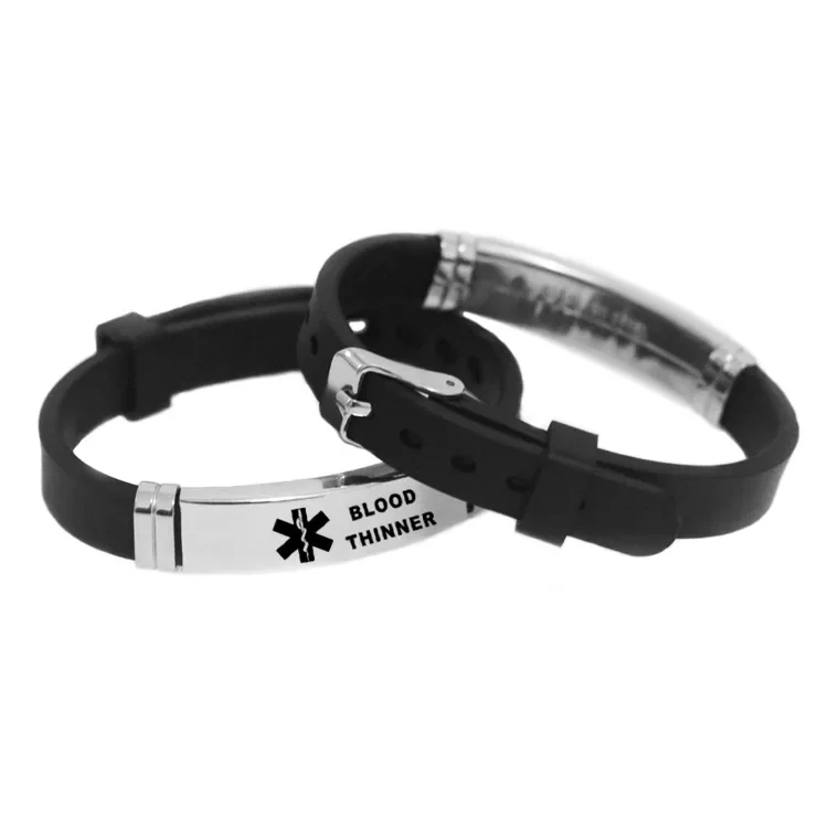 Men's Medical Alert ID Silicone Bracelet ICE Bangles Wristband Adjustable Length For Men Women Child Jewelry Type 1 Diabetes