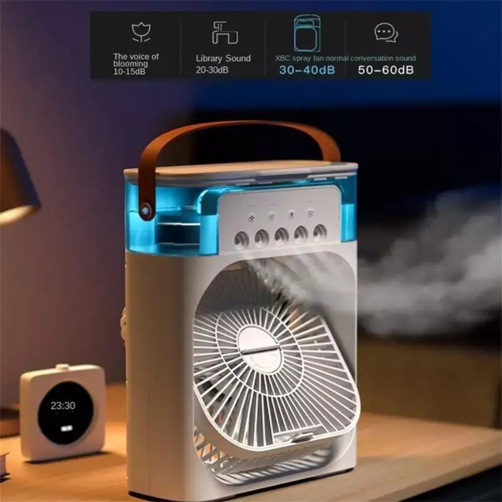 Cooling Fan Air Humidifier 6 Inch Air Conditioner 3 Speeds 5 Sprays 7 Color Lights Portable