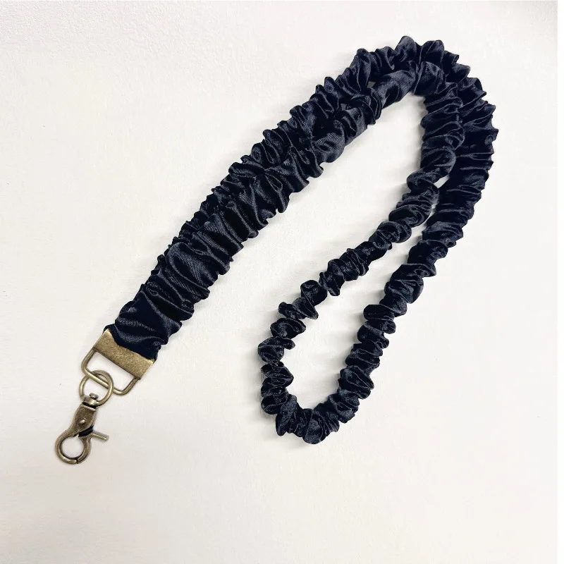 Black Key Lanyard, Cute Elastic Lanyard, Extendable Keychain, Ladies' ID Card Badge Holder, Key Wallet, Practical and Convenient