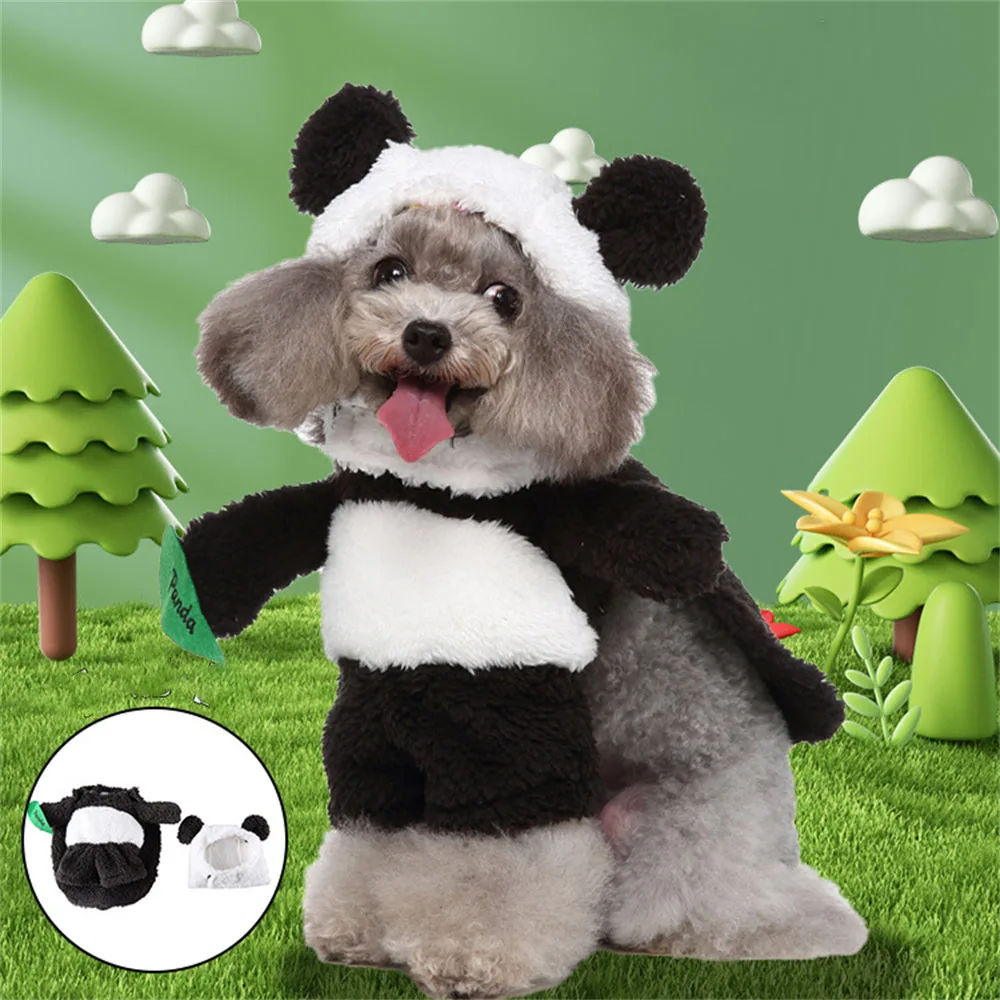 

Cute Pet Clothes Cat Puppy Cosplay Panda Festival Party Costume Winter Warm Coat Jacket Fleece Clothing Funny Halloween Outfits