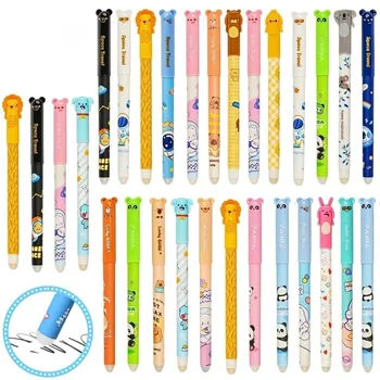 Set di 12/6 Penne Gel Carine a Forma di Animale, Regalo Divertente per Scuola e Feste, Inchiostro Nero e Blu Cancellabile, Penne Kawaii