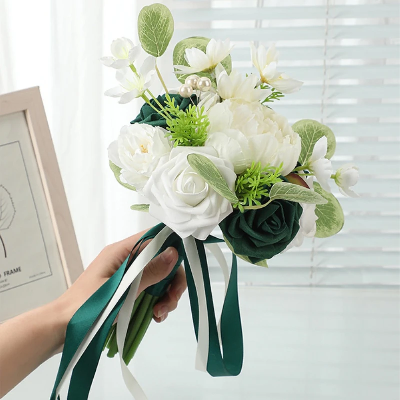 1PC Bridal Wedding Bouquet, Ramo De Boda De Novia, Bridesmaid Bouquets with Silk Ribbon, Bridesmaid Bouquet Tossing Bouquet