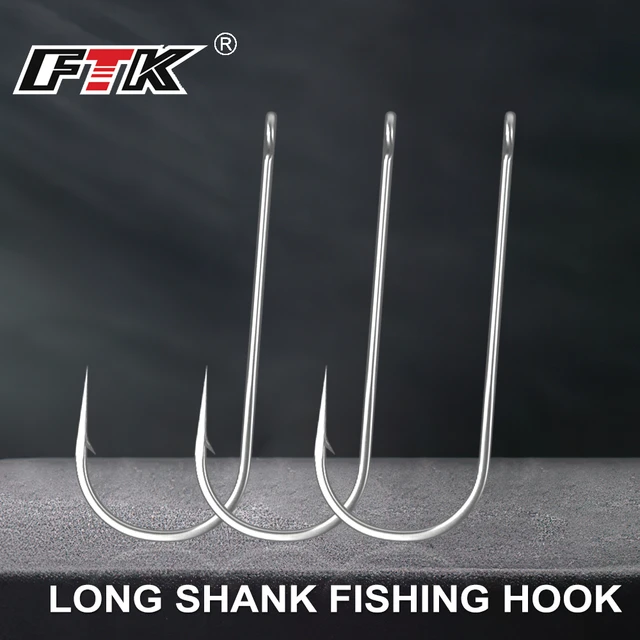 FTK 5pcs Long Shank Fishing Hook 2#-9# Ring eye Japan High Carbon Stainless  Fishhooks