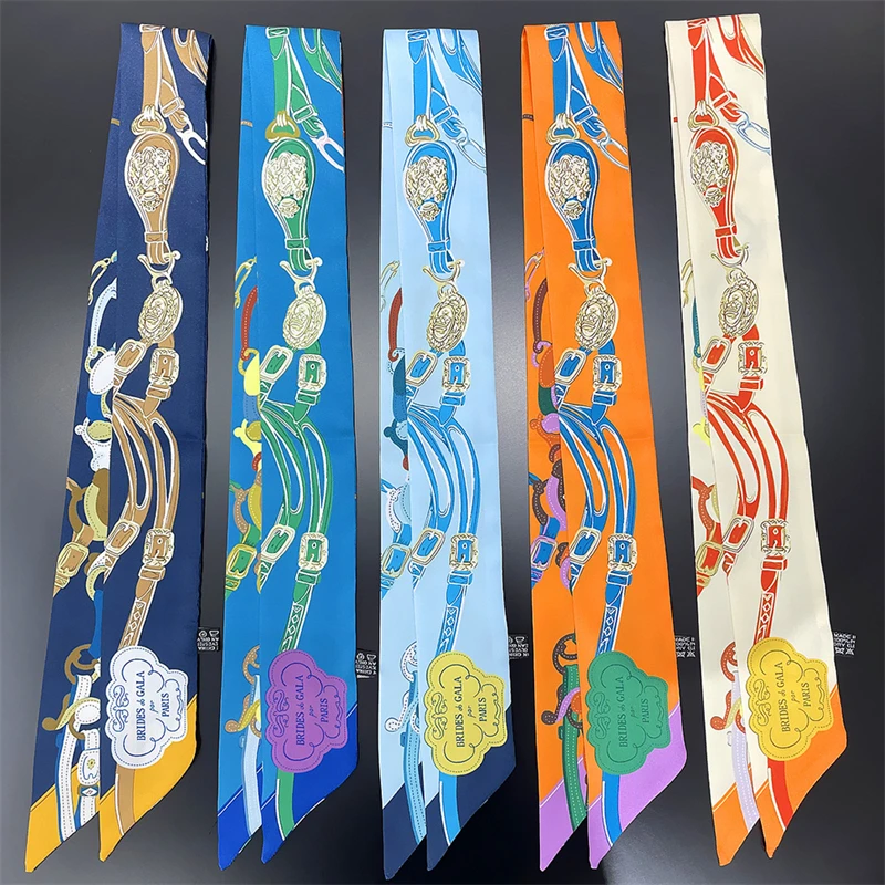 

2023 New Silk Scarf Women Print Wrap Tie Women's Bag Ribbon Brand Fashion Hairband Headscarf Small Long Skinny Scarves
