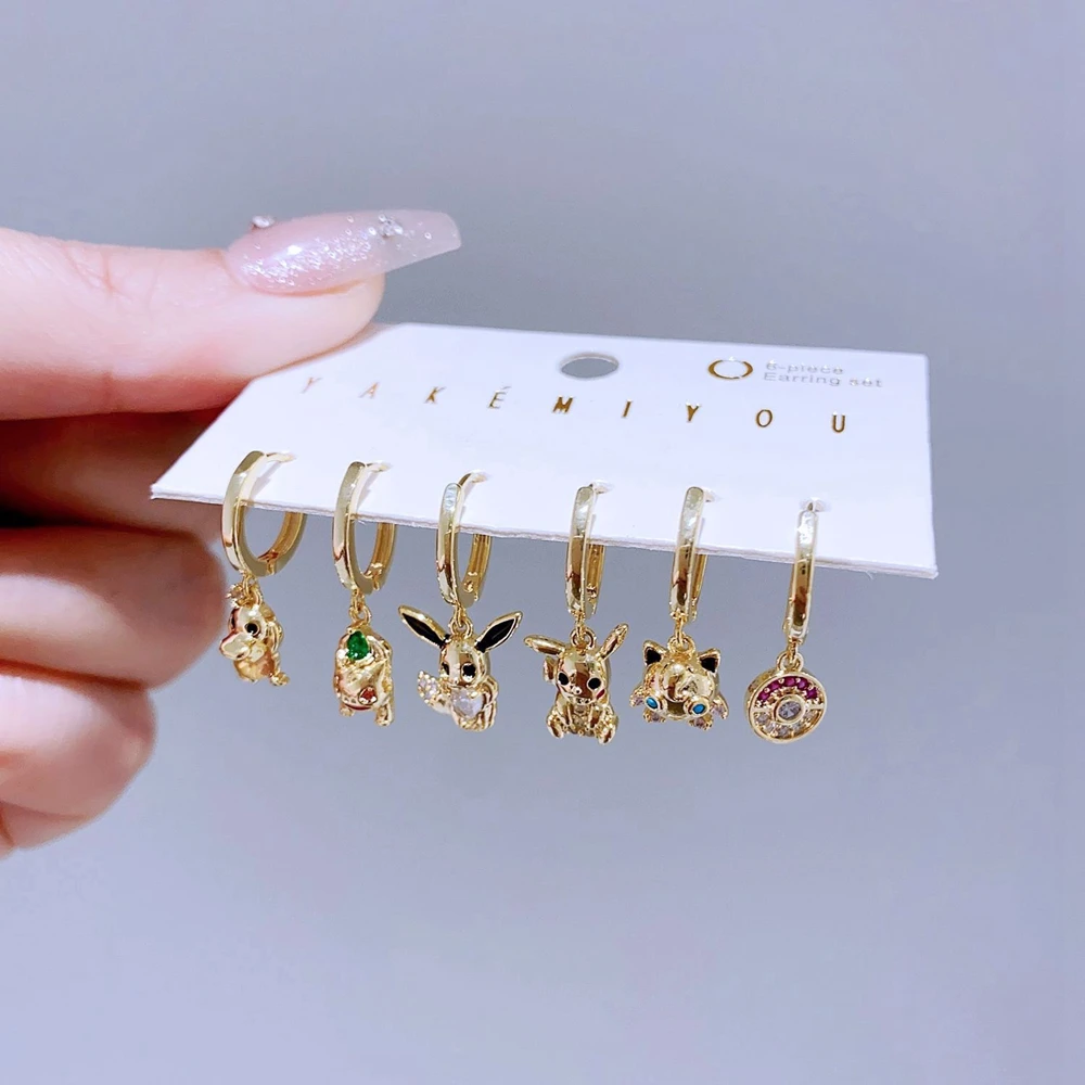 6pcs/Set Cute Cartoon Animal Pendants Huggie Hoop Earrings for Women Gold Color Zircon Crystal Jewelry 4