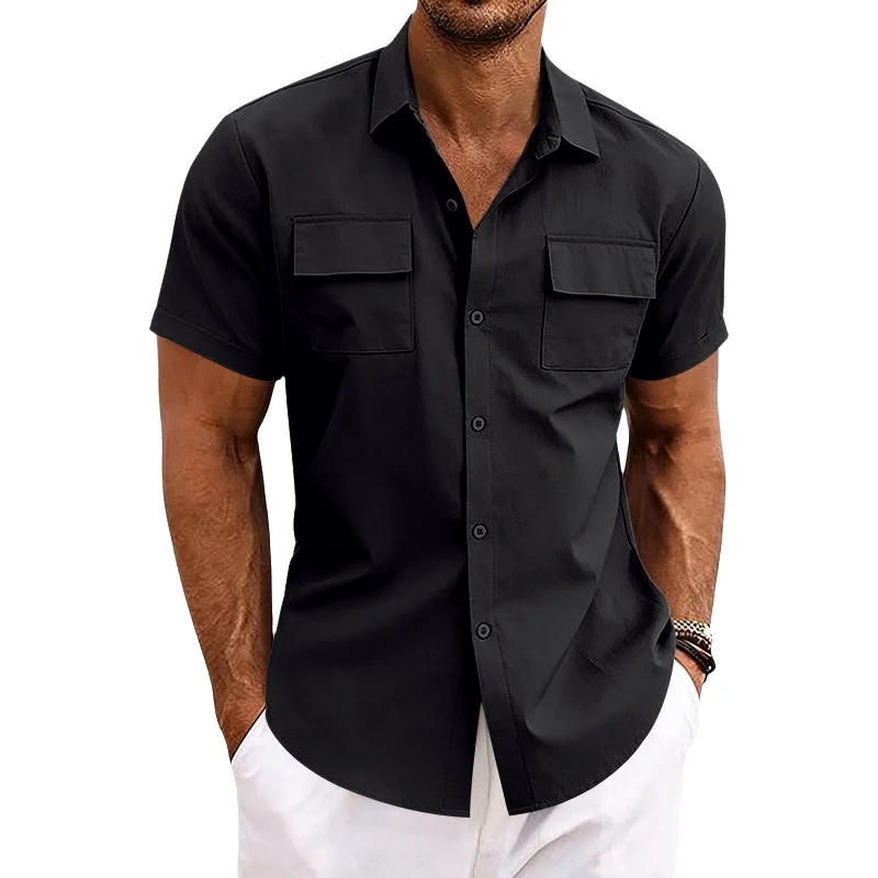 Polo a maniche corte casual da uomo, estiva, traspirante, elastica, con doppia tasca, stile workwear, alla moda, per il tempo libero urbano - immagine 6
