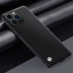 EUCAGR Luxury Ultrathin Leather Phone Case - Premium Shockproof Soft Back Cover - Wood (Carbon Fibre Black)