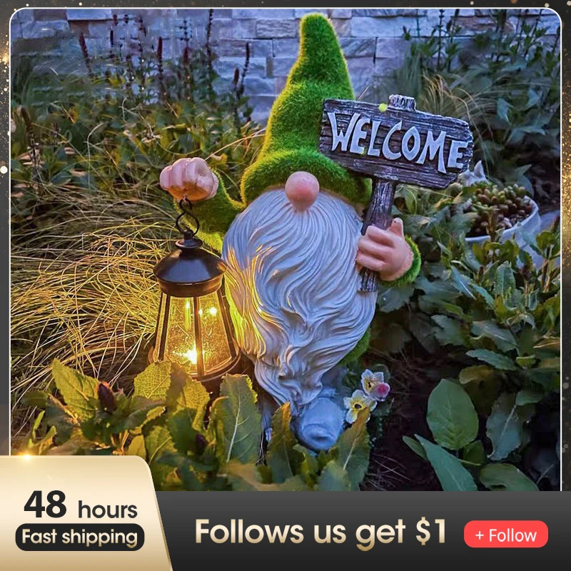 

OUFU Christmas Lights Solar Figurine Lights Solar Outdoor Christmas Decoration Flocked Garden Decoration Cartoon Gnome Lantern
