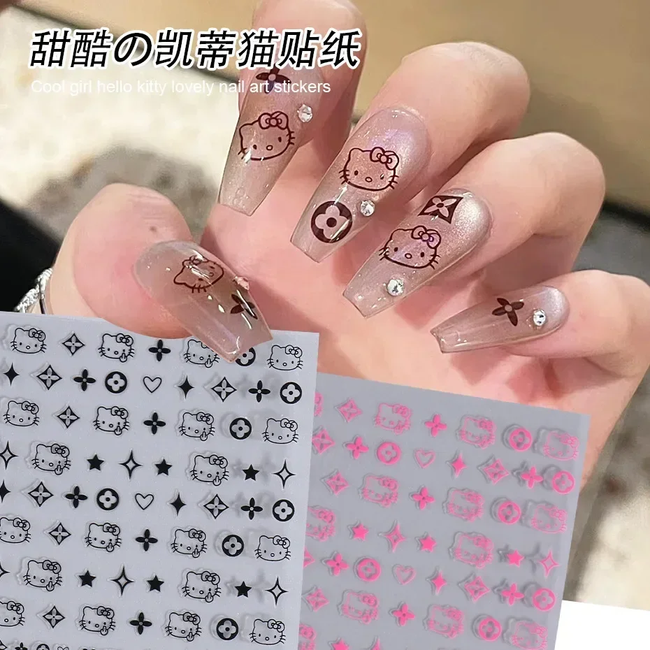 Cartoon Nail Stickers New Nail Stickers Cartoon Stickers Star Bow Hello-Kitty S-Sanrio Cartoon Cat Watercolor Smudge Back Glue Nail Sticker Manicure