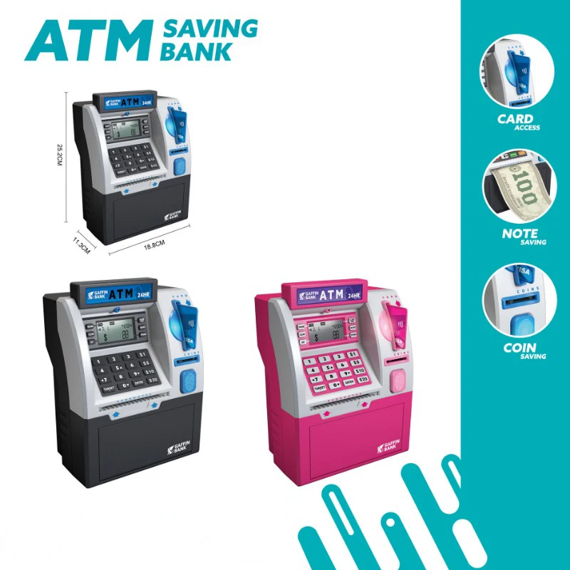 Electronic Piggy Bank Password Swipe Credit Card Money Saving Box Coin Counting Deposit ATM Machine Pretend Play Toy Kid Gift