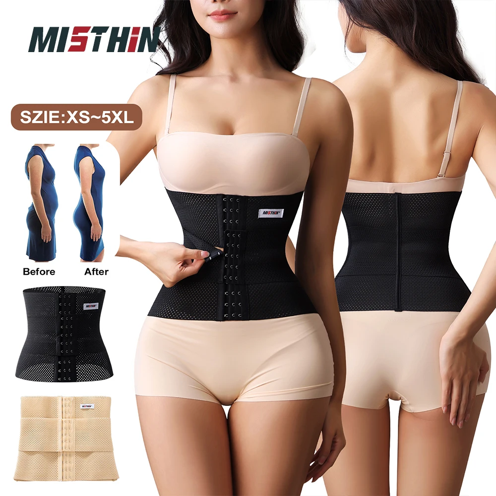 MISTHIN Corset Women Black Shapewear Postpartum Girdle Breathable Double Belt Waist Trainer Lose Weight Slimming Body Sculpting