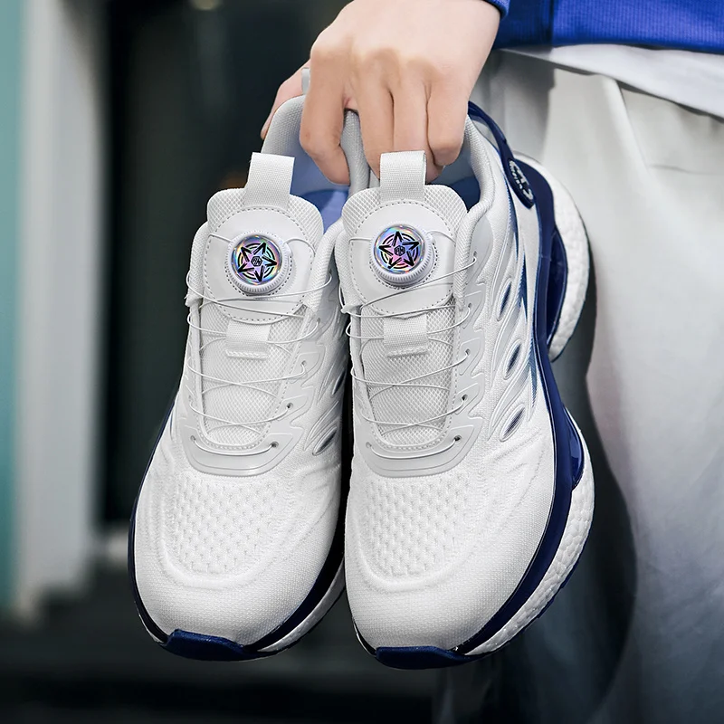 Men's Rotary Buckle Sports Casual Thick Soled Running Shoes Outdoor Sneakers