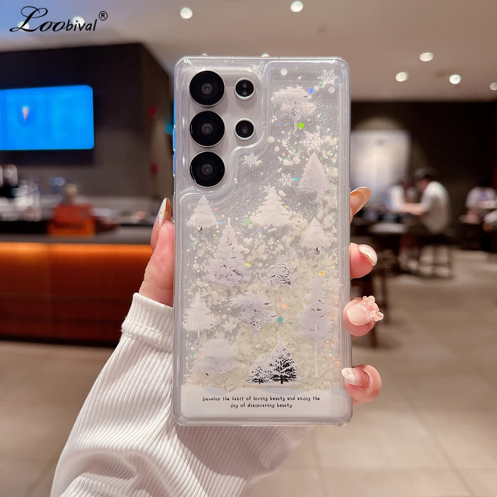 Luxury Quicksand Glitter Fluorescence Phone Case with Fireworks Forest Bling Design