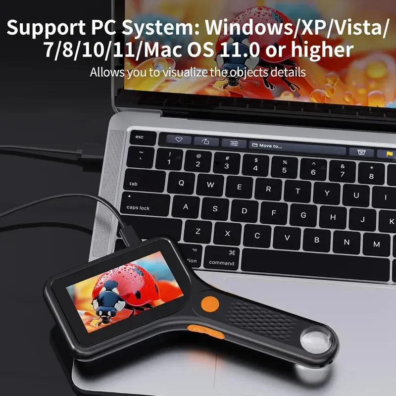 성인용 디지털 현미경 500배율 휴대용 포켓 USB 현미경 3인치 HD 화면 휴대용 동전 확대경 8단계 조절 가능