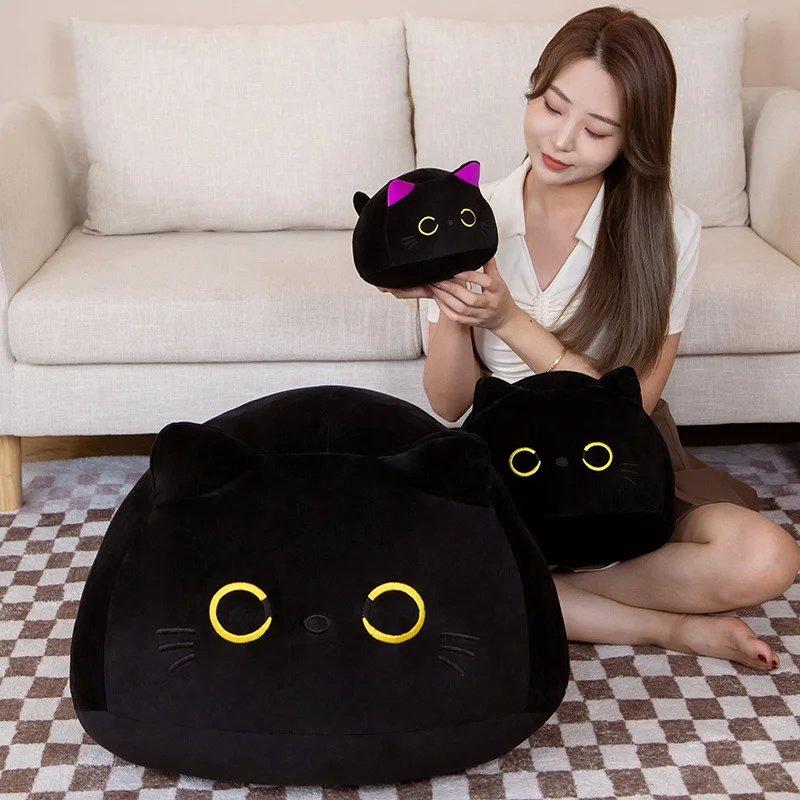 7/11/20CM Kawaii Small Cuddly Black Plush Doll Cartoon Stuffed Round Ball Cat Plushie Girl's Bag Keychain Pendant Toys_voghion.com