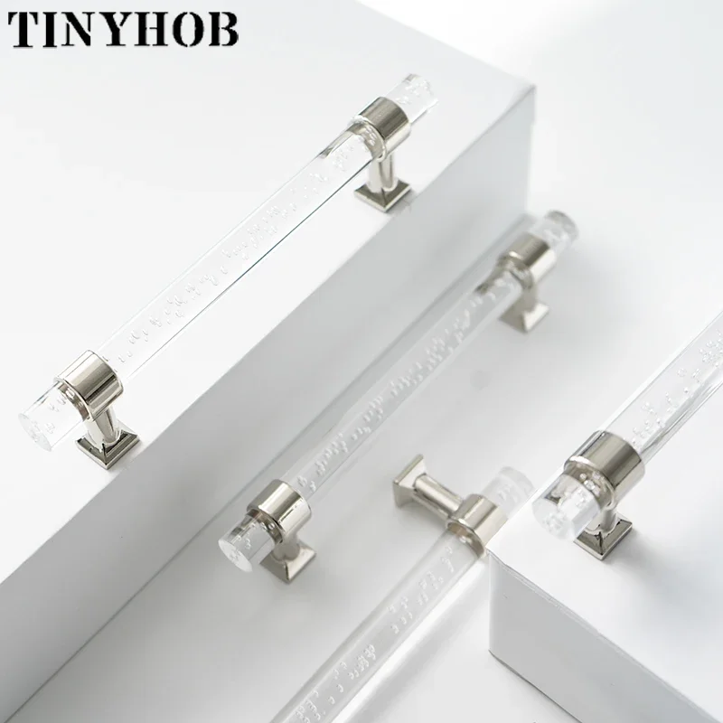 Clear Bubble Acrylic Handle Modern Style Drawer Knobs T Bar Handle Bathroom Pulls Kitchen Cabinet Door Pull