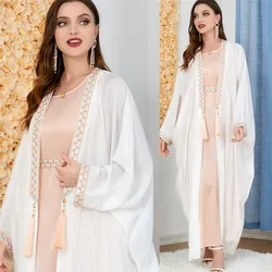 2 Piece Matching Set Luxury Evening Women Turkey Muslim Dubai Outfit Kimono Open Abaya Maxi Dress Islamic Arabic Clothing Eid