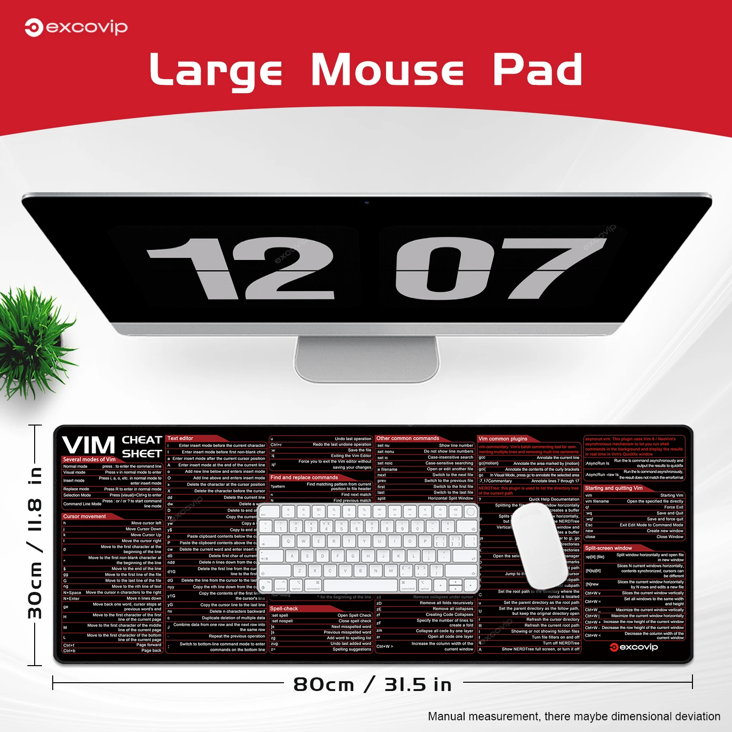 EXCO Vim Mouse Pad Large Linux Text Editor Cheat Sheet Shortcut