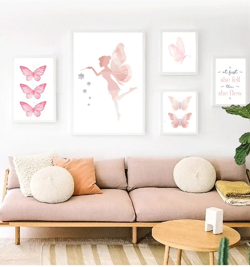 

Скандинавская абстрактная простота бабочка девушка Настенная картина Картина на холсте постер и принты для гостиной декоративная картина
