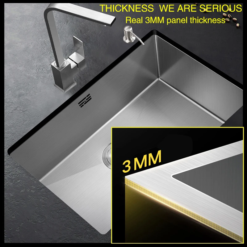 Kitchen sink no lead handmade brushed 304 stainless steel 3mm thickness single bowl bar counter kitchen sink 2