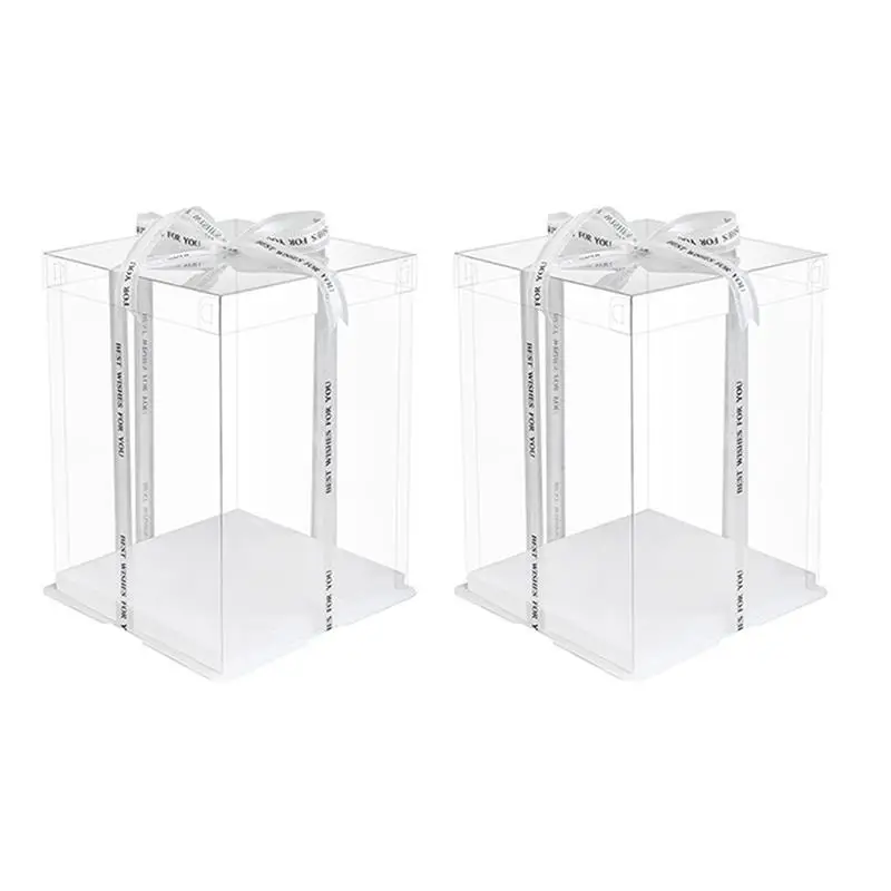 

2pcs 3 In 1 Birthday Cake Packaging Boxes Gift Packaging Boxes Cake Wrapping Boxes Clear Transparent Boxes Without Ribbons