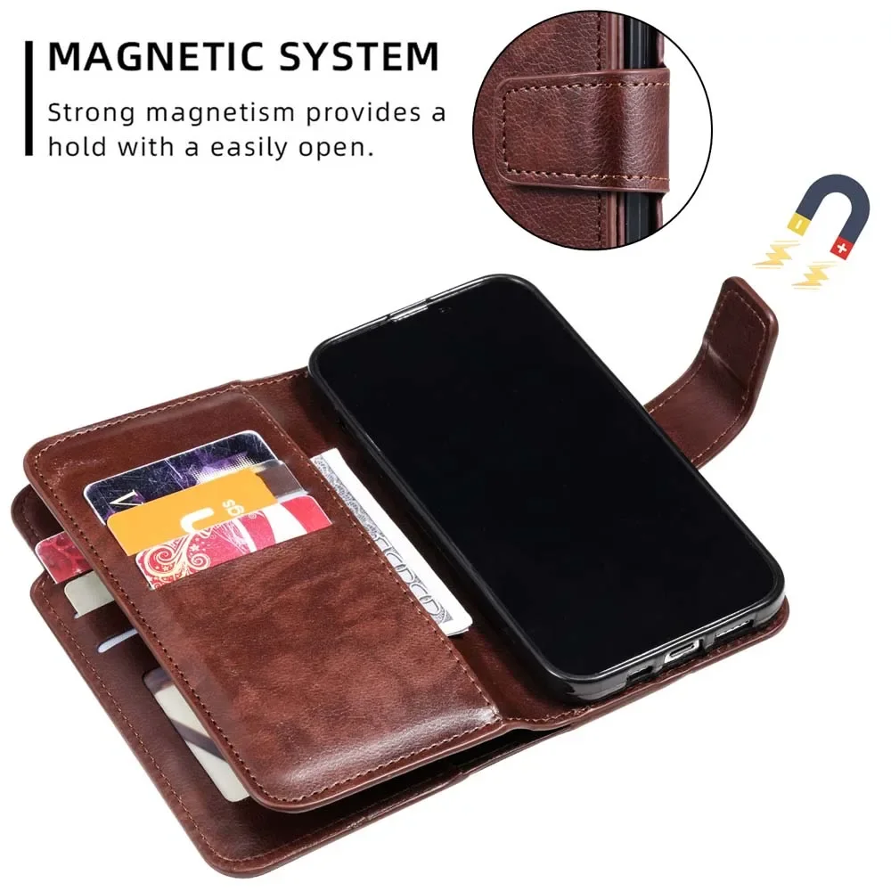 Phone Case Leather Nine Cards Wallet For Samsung Galaxy S24 Ultra S23 FE S22 S20 S21 Plus S10 S9 S8 Plus Note 20