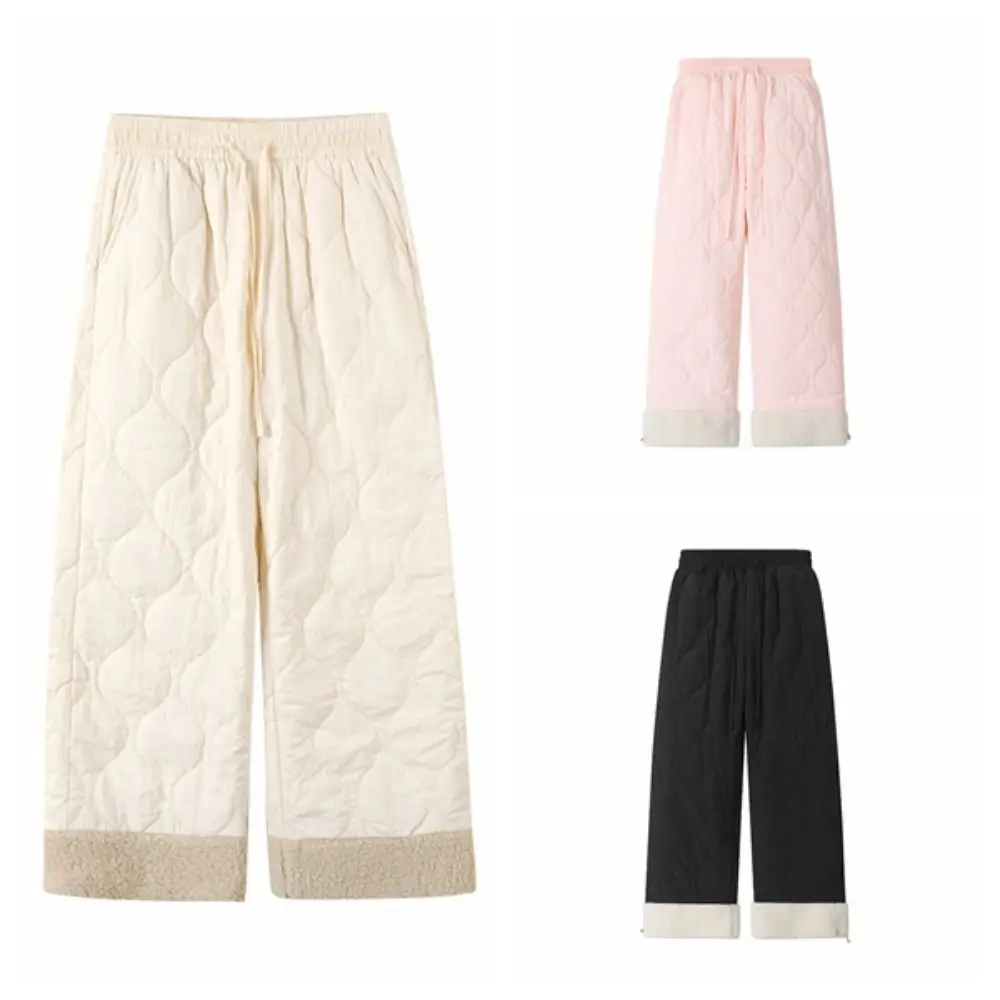 Vintage Wide Leg Thick Flannel Pants Causal Simple Baggy Straight Trousers Winter Warm Windbreak Cotton Pants Women