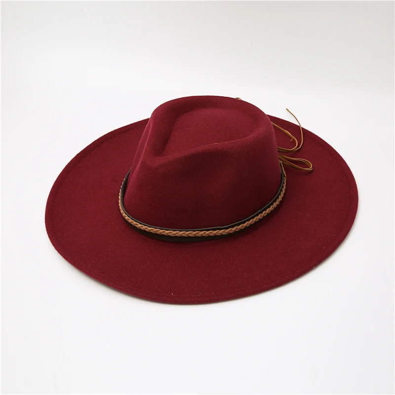 New Quality Big edge wool Fedora Hat Women Men Imitation Wool Felt Hats with Metal Chain Decor Panama Fedoras Chapeau Sombrero felt fedora