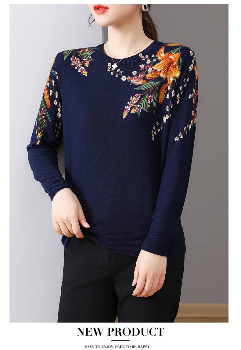 S7ae3db251e774e9b8d1522f0ad8f8bd6U Printing Women's Sweaters Spring Autumn Korean Fashion Pullovers Long Sleeve Top Blusas Femme Soft O Neck Knitted Slim Sweater Mallzona