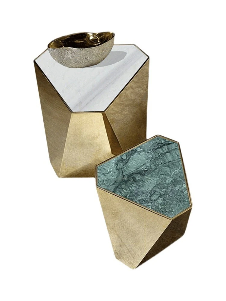 

Stainless Steel Model Room Diamond Corner Table Marble Small Coffee Table