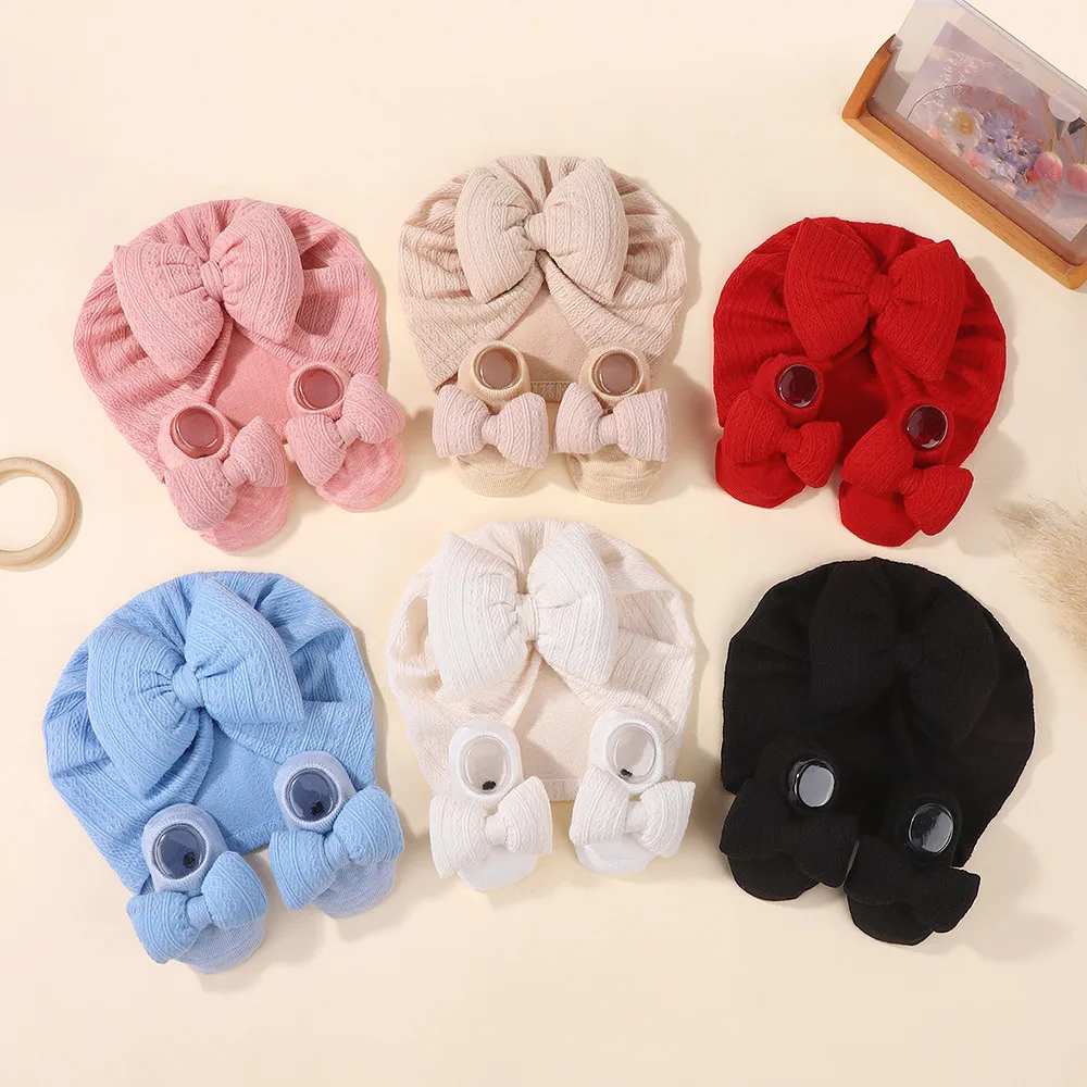 3 개/대 부드러운 면화  헤어 밴드 양말 세트   소녀 탄성 터번 모자 미끄럼 방지  모자 솔리드 컬러