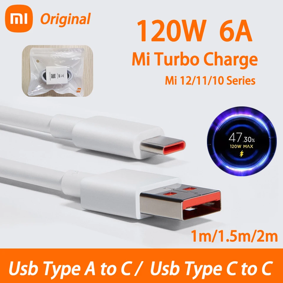 Chargeur Secteur d'Origine Xiaomi USB 120W Charge Rapide avec Câble USB-C -  Blanc - Français