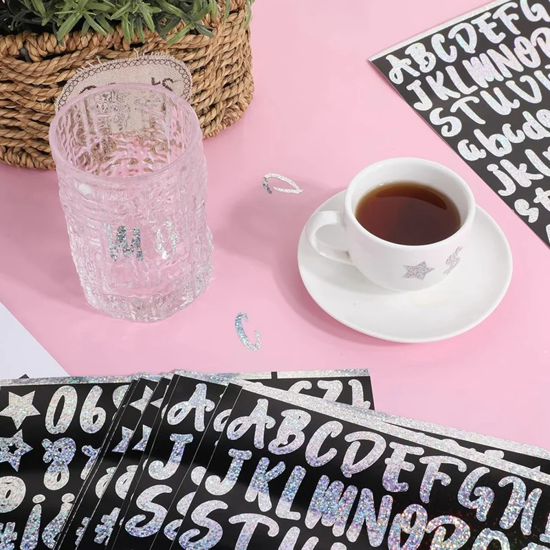 10 Sheets Stanley-Cup Vinyl Letters Stickers,Self-Adhesive Glitter Letter Name Stickers, Colorful Glitter Vinyl Alphabet