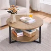 Round Coffee Table with Storage Shelf, Farmhouse Living Room Cocktail Black Metal Legs, Circular Solid Wood Center Tea Table 6