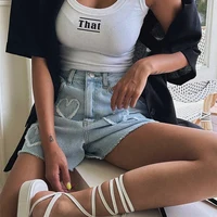 Korean Summer Y2K High Waist Jorts LOVE Heart Shaped Pattern Women's Denim Shorts Casual Jeans Chic Straight Washed Hot Pants - Image 3