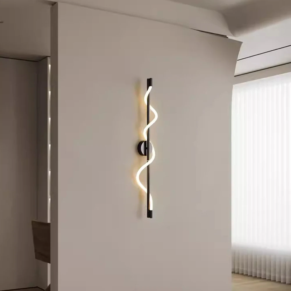모던 LED 벽 램프 미니멀리스트 블랙 골드 라인 조명, 거실 배경 벽 복도 침실 통로 비품, 56 cm, 80cm