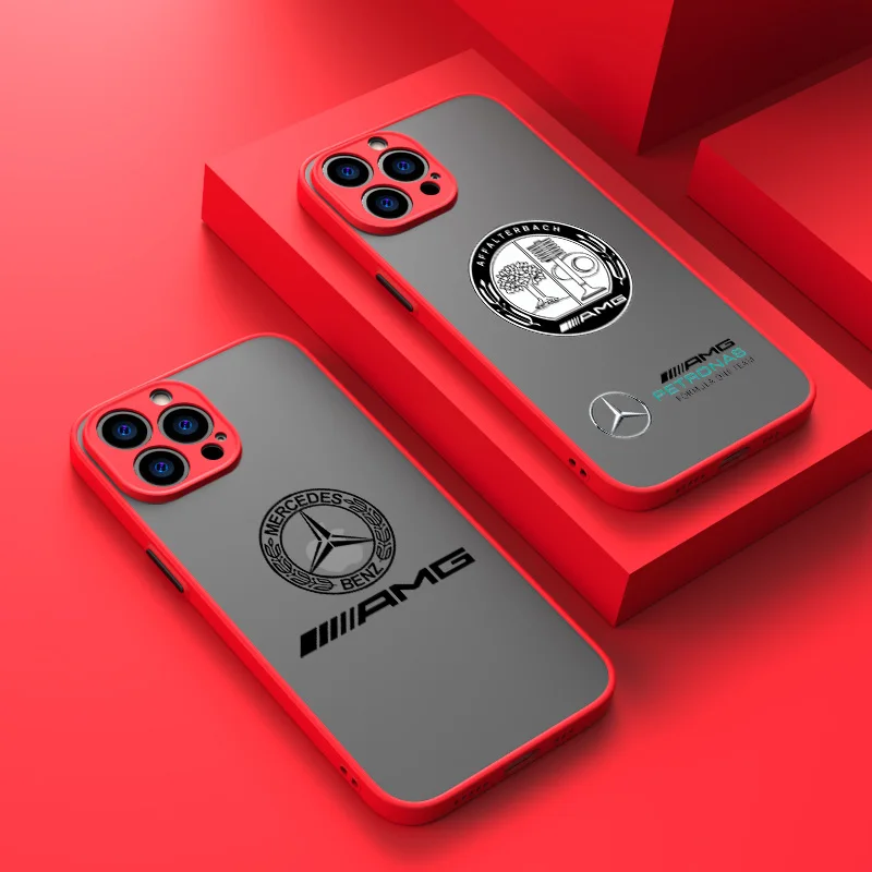 AMG-Dark LOGO Phone Case Phone Case For Apple iPhone 15 PRO MAX Frosted Translucent Cover, RED, SKY-COVER